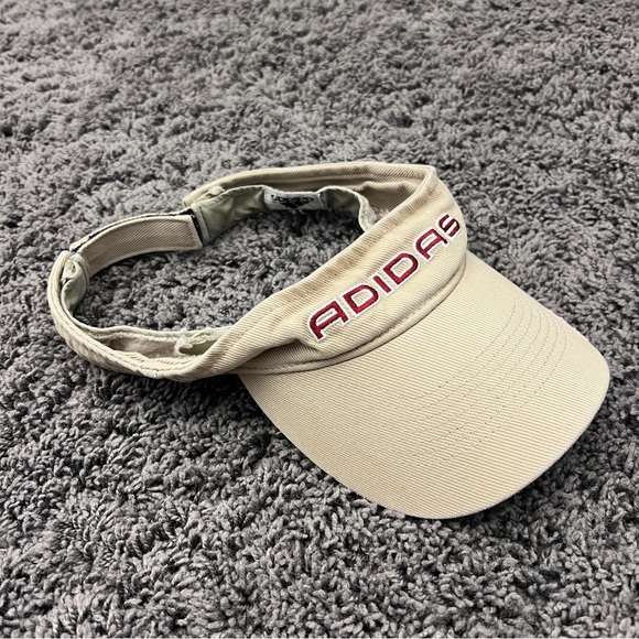 Vintage Golf Adidas Visor Hat Adjustable Strapback Khaki Tan Embroidered Y2K - Picture 5 of 6